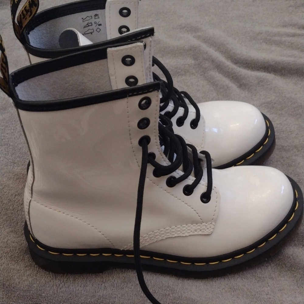 Dr. Martens White Combat Boots with Black Laces